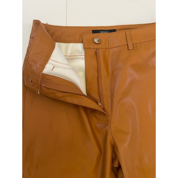 Forever 21 Faux Leather Straight-Leg Pants Camel Color Medium - Picture 9 of 9